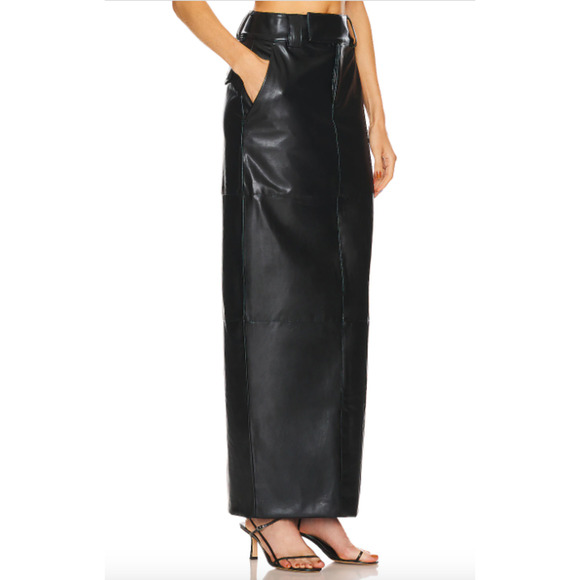 Helsa Studio Waterbased Faux Leather Maxi Skirt Black NWT Small Revolve - Picture 10 of 10
